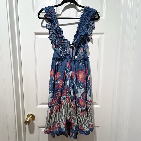 Free People! Intimately Blue Floral Bali Wild Slip Dress In Stellar Combo NWT! - Picture 9 of 12